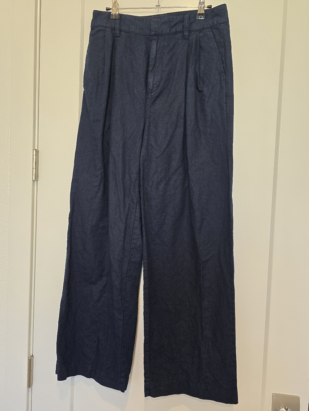 GAP Navy Linen Cotton Wide Leg High Rise Trousers Capsule Wardrobe Classic